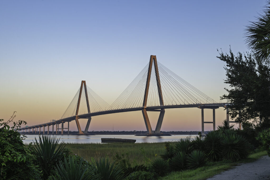 Cable-stayed bridge spanning a river in Charleston, South Carolina