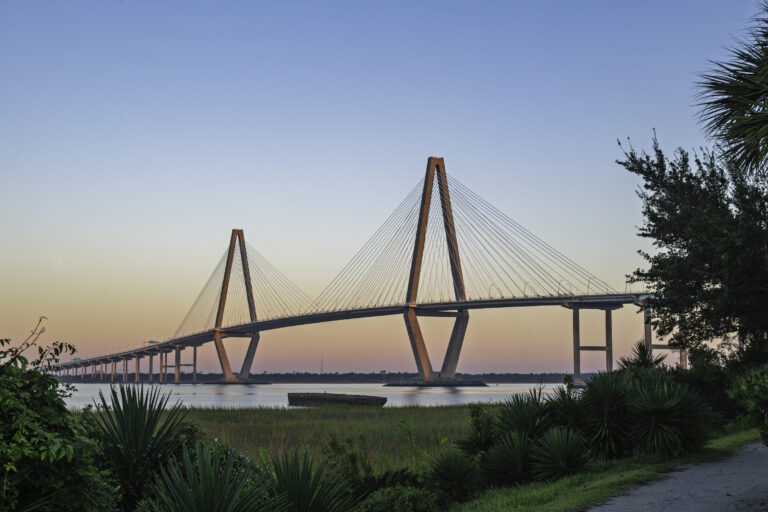 Cable-stayed bridge spanning a river in Charleston, South Carolina
