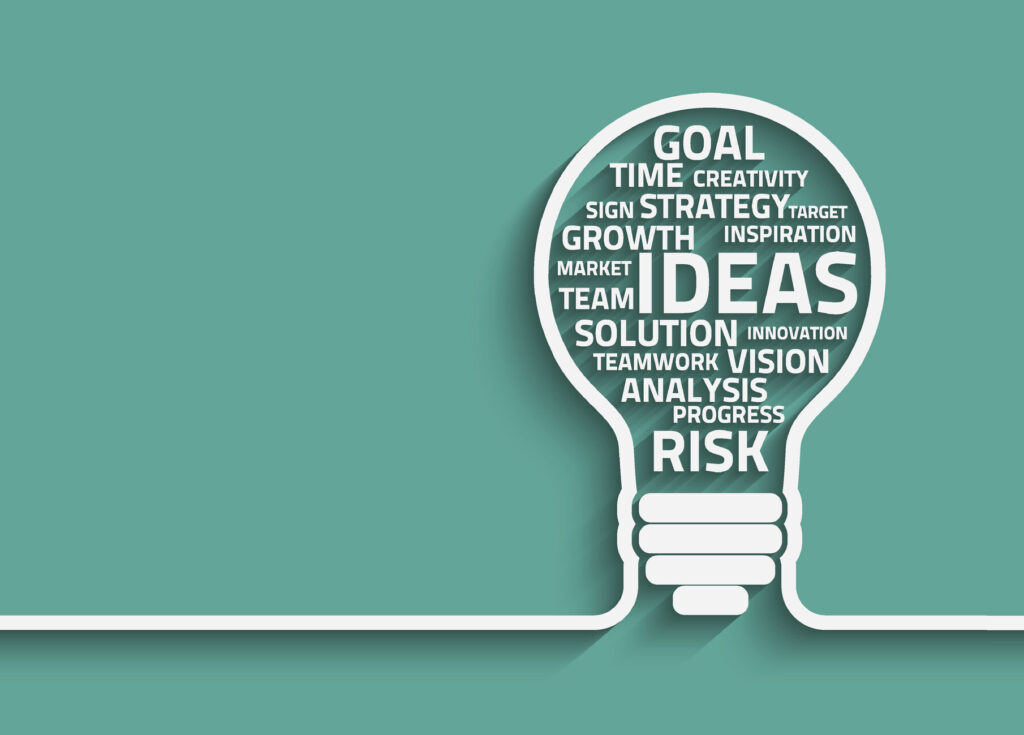 Business concept bulb made with words. Vector Eps10 for your design