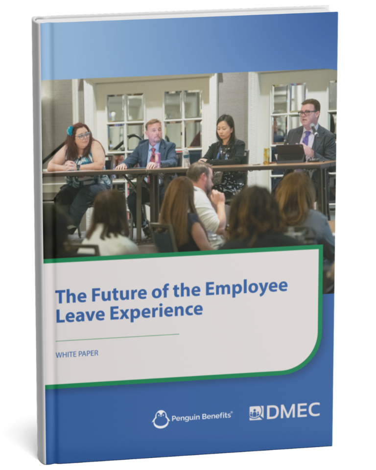 Cover of the white paper 'The Future of the Employee Leave Experience' by DMEC and Penguin Benefits.