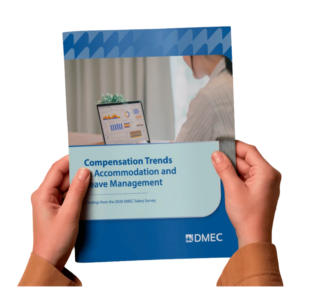 Hands holding the Compensation Trends in Accommodation and Leave Management report